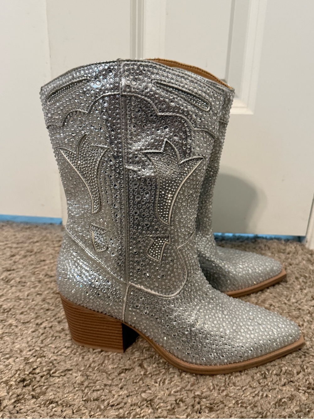 Crown Silver Rhinestone Western Ankle Boots